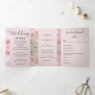 Convite Com Dobra Tripla Casamento Whimsical Pink