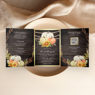 Convite Com Dobra Tripla Celebração de Casamento com Código QR de Girassol 