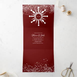 Convite Com Dobra Tripla Cena de Neve de Natal Floco de Neve Logotipo Casam