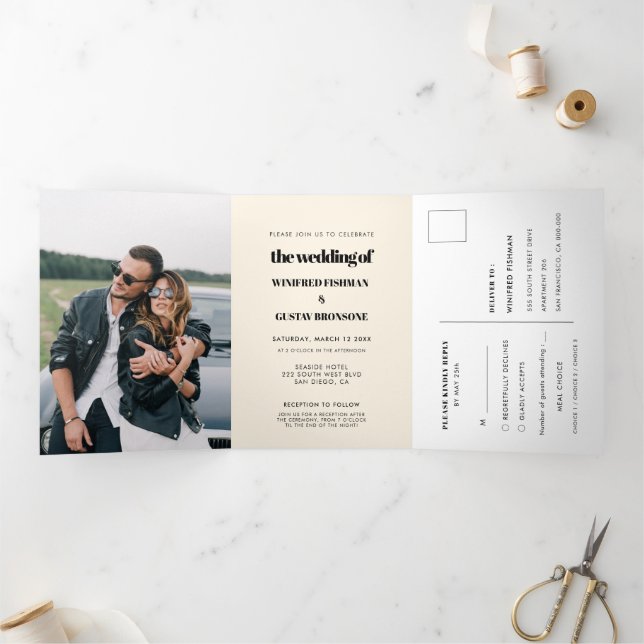 Convite Com Dobra Tripla Chic elegant Tudo em um casamento (Dentro)