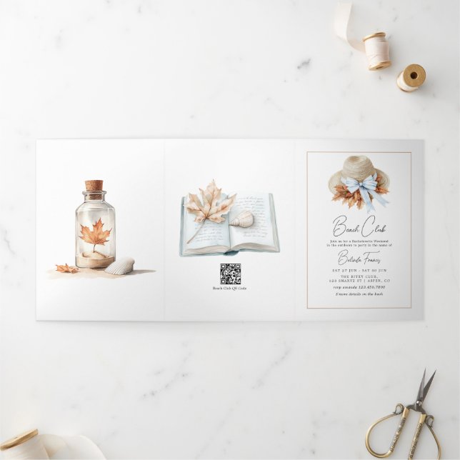 Convite Com Dobra Tripla Chic Social Beach Club Autumn Bachelorette Weekend (Fora)