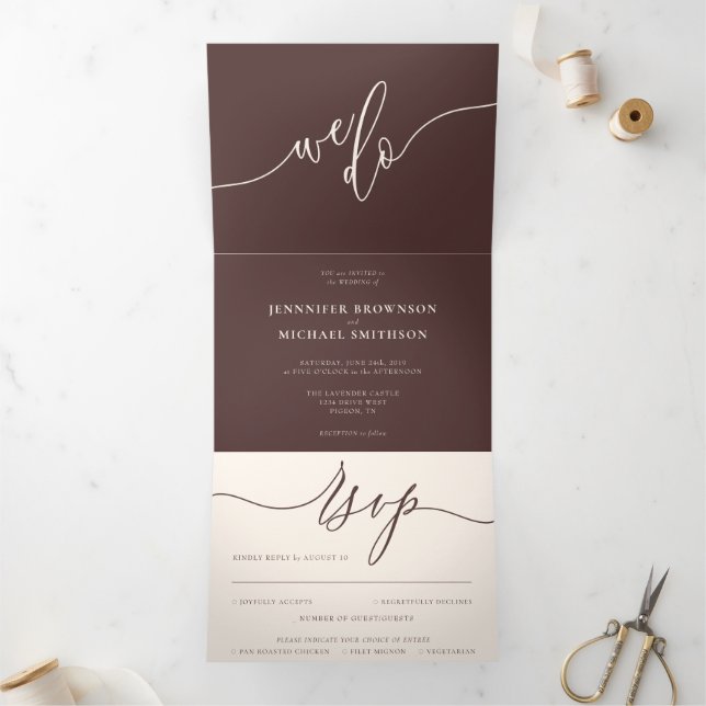Convite Com Dobra Tripla Chocolate Brown Casamento extra fazemos Tudo Em Um (Dentro)