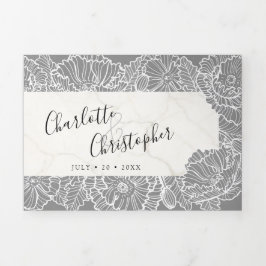 Convite Com Dobra Tripla cinza floral triplo num só casamento