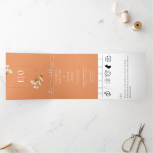 Convite Com Dobra Tripla Clássico Moderno Tradicional   Apricot   Casamento