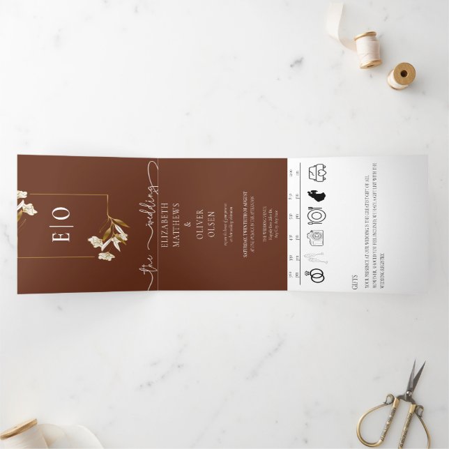 Convite Com Dobra Tripla Clássico Moderno Tradicional | Casamento de Terrac (Dentro)