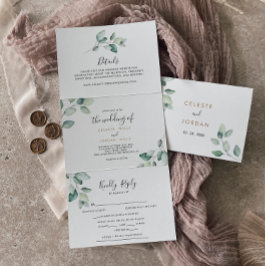 Convite Com Dobra Tripla Clássico Verde Formal Deixa Casamento Triplo