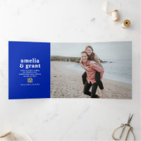 Código QR Azul Safira Fonte Retro Casamento Modern