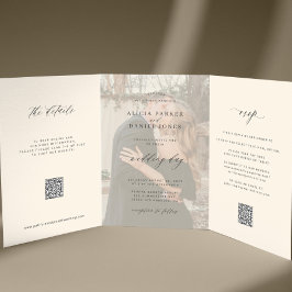 Convite Com Dobra Tripla Código QR de detalhes de RSVP de foto de marfim pr