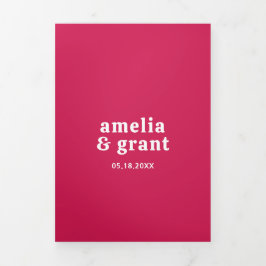 Convite Com Dobra Tripla Código QR de Fonte Retro Rosa Quente Foto Moderno