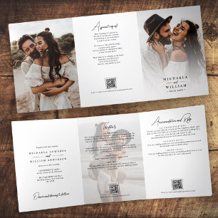 Convite Com Dobra Tripla Códigos QR Tudo-em-Um Casamento Elegant Script