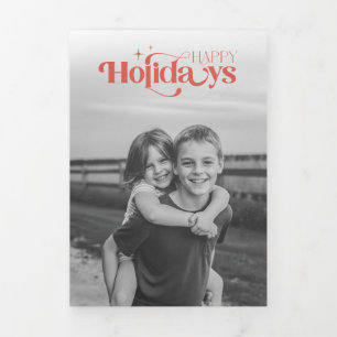 Convite Com Dobra Tripla Colagem de Fotos de Crianças Modernas Natal Feriad