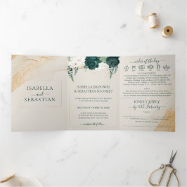 Convite Com Dobra Tripla Conjunto de casamento creme tudo em um com rosas e