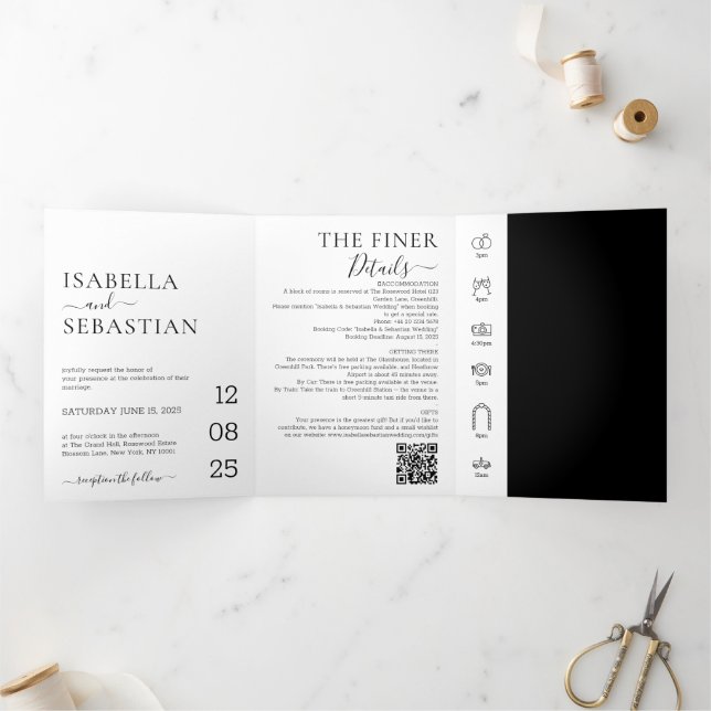 Convite Com Dobra Tripla Conjunto Formal Preto para Casamento Tudo em Um (Dentro)
