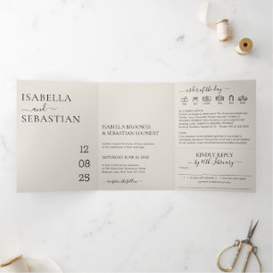 Convite Com Dobra Tripla Conjunto tudo-em-um de creme de casamento, por fav
