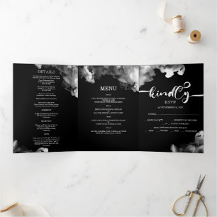 Convite Com Dobra Tripla Convite/menu/rsvp de casamento preto elegante.