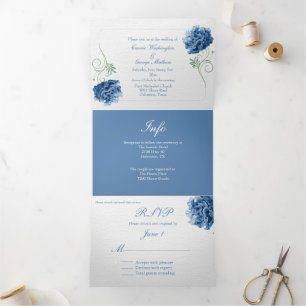 Convite Com Dobra Tripla Convocação Tripla De Casamento De Hydrangea Azul C