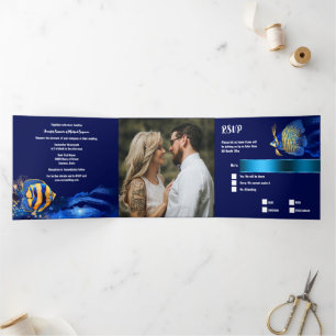 Convite Com Dobra Tripla Coral-recife peixe-espuma-laranja-laranja-costeira