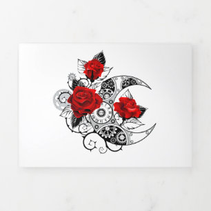 Convite Com Dobra Tripla Crescente Mecânico com Rosas vermelhas