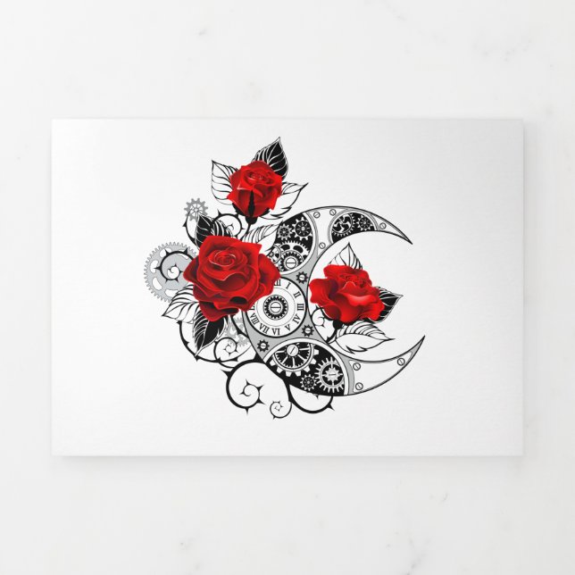 Convite Com Dobra Tripla Crescente Mecânico com Rosas vermelhas (Cobrir)