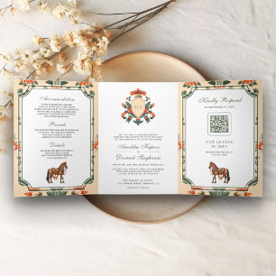 Convite Com Dobra Tripla Cume Real Vintage Cavalo Casamento Hindu Indiano