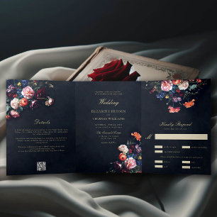 Convite Com Dobra Tripla Dark Moody Fairytale Romance Tudo em Um Casamento