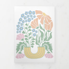 Convite Com Dobra Tripla Detalhes do Casamento Floral do Abstrato de Boho C