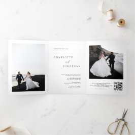 Convite Com Dobra Tripla Detalhes do RSVP de Casamento Simples Moderno Foto