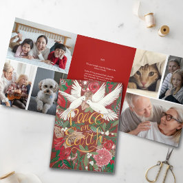 Convite Com Dobra Tripla Doves Peace on Earth Natal Holiday Card