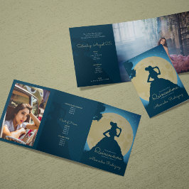 Convite Com Dobra Tripla Duas Fotografias Charro Silhouette com Moon Quince