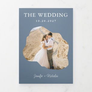 Convite Com Dobra Tripla Dusty Blue Wedding RSVP Detalhes do Código QR Foto