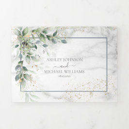Convite Com Dobra Tripla Dusty Eucalyptus Botanical Dourado Casamento Verde