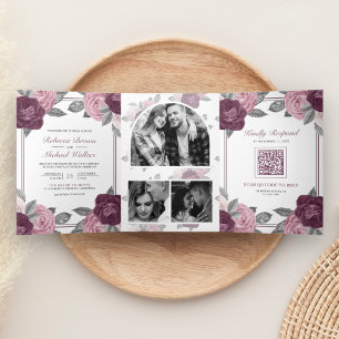 Convite Com Dobra Tripla Dusty Mauve Púrpura Rosa Rosa Rosa Cor-de-Rosa Cód