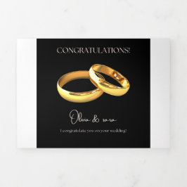 Convite Com Dobra Tripla Elegant Wedding Congratulations Card – Gold Rings 