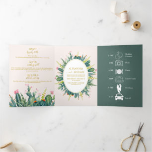 Convite Com Dobra Tripla Elegante Eucalyptus Greenery Succulents Casamento 