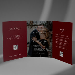 Convite Com Dobra Tripla Elegante foto detalhes de RSVP de casamento em bur