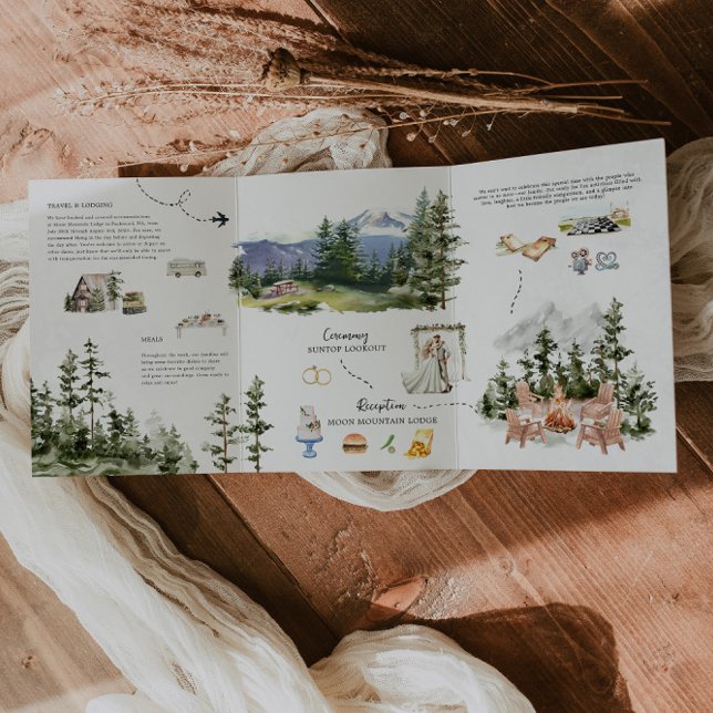 Convite Com Dobra Tripla Elegante Monte Rainier Wedding (Criador carregado)