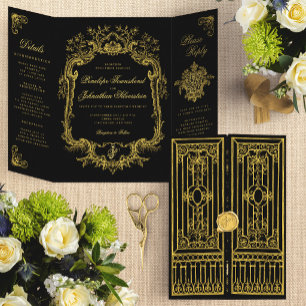 Convite Com Dobra Tripla Elegante Porta Barroca em Ouro Preto Casamento de 