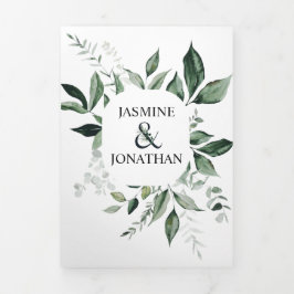 Convite Com Dobra Tripla Emerald Hues Botânica Greenerescente com Casamento