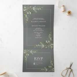 Convite Com Dobra Tripla Eucalyptus Botanical Sage Green Script Wedding Tri