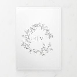 Convite Com Dobra Tripla Eucalyptus Green Leafy Crest Monograma Casamento
