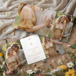 Convite Com Dobra Tripla Exquisite Chic Minimalist Gold Wedding Initials