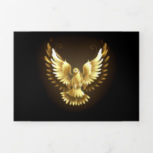 Convite Com Dobra Tripla Faux Gold Foil Peace Dove em Preto