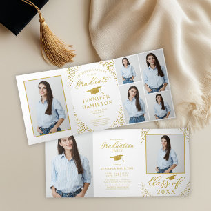 Convite Com Dobra Tripla Festa de Graduação com Confete de Ouro Branco 
