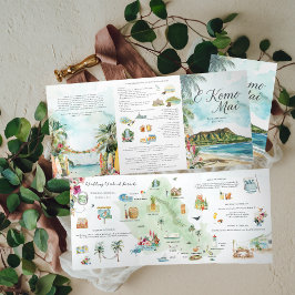Convite Com Dobra Tripla Fim de Semana de Casamento | Oahu, Havaí