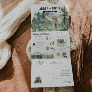 Convite Com Dobra Tripla Floresta Montanhosa Rústica Casamento