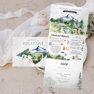 Convite Com Dobra Tripla Floresta Rústica do Rio da Montanha Casamento Il