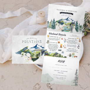 Convite Com Dobra Tripla Floresta Rústica do Rio da Montanha Casamento Il