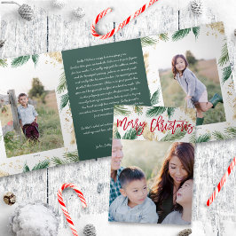 Convite Com Dobra Tripla Folha de Foto de Natal Dourada e Festiva