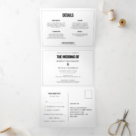 Convite Com Dobra Tripla Foto de casamento simples e minimalista