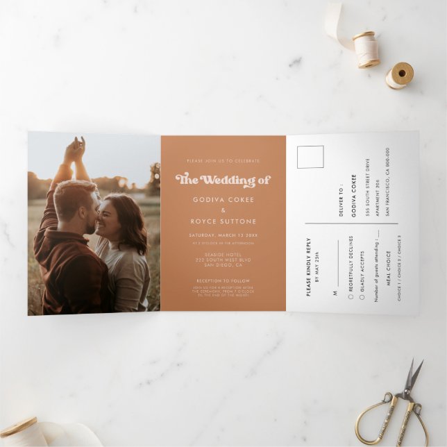 Convite Com Dobra Tripla Foto de casamento "tudo em um" com açúcar castanho (Dentro)